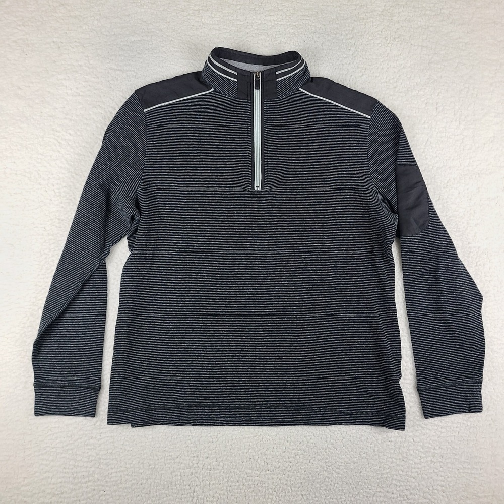 BUGATCHI Sweater Mens Medium Black Gray Striped Quarter‎ Zip Sweatshirt GC